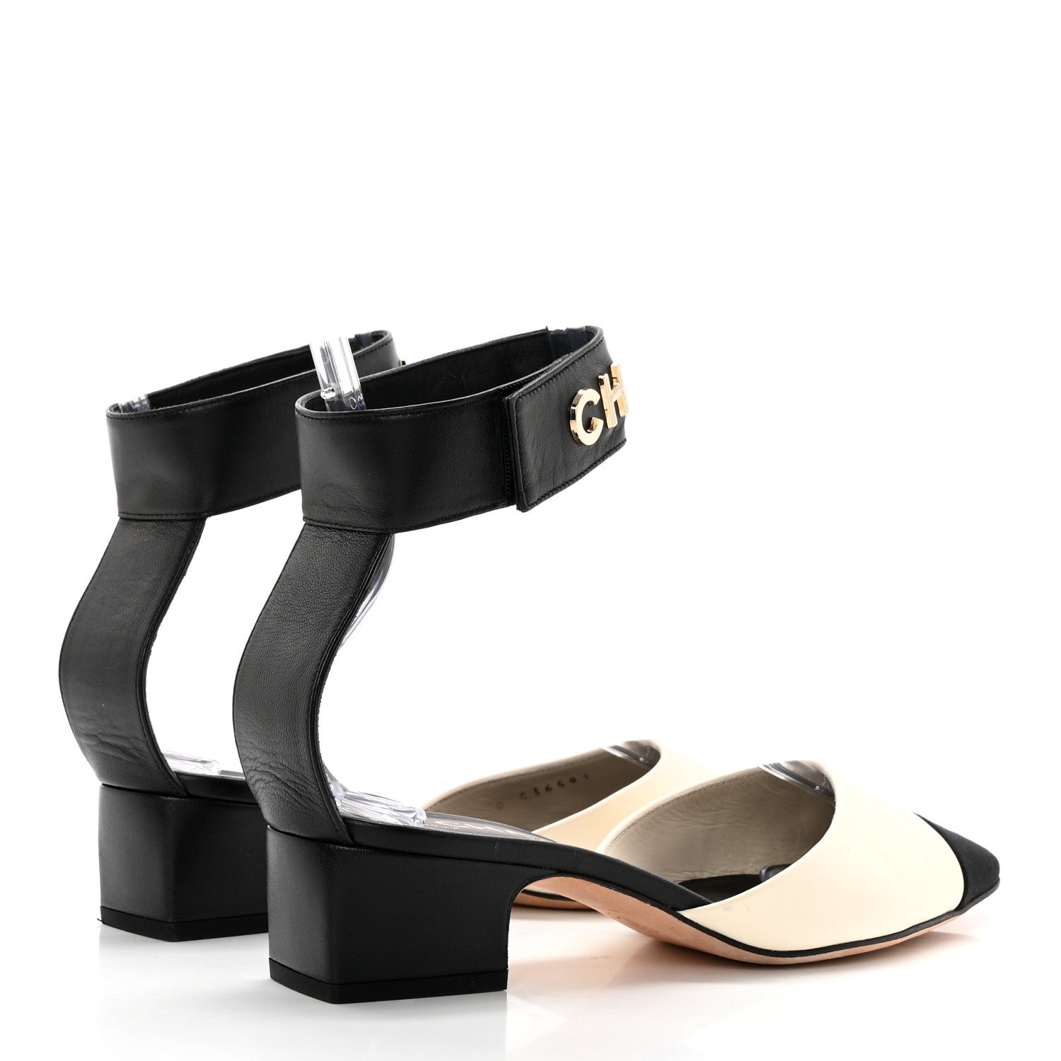Chanel Lambskin Grosgrain Cap Toe Logo Ankle Strap Pumps 38 White Black 4 of 18