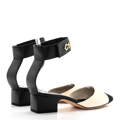 Chanel Lambskin Grosgrain Cap Toe Logo Ankle Strap Pumps 38 White Black 4 of 18