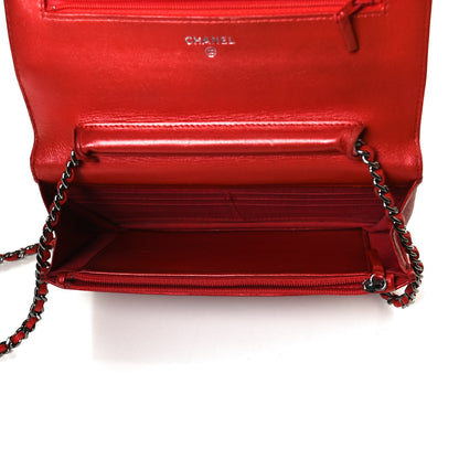 Chanel Metallic Patent Calfskin Quilted Boy Wallet On Chain WOC Red 5 of 10
