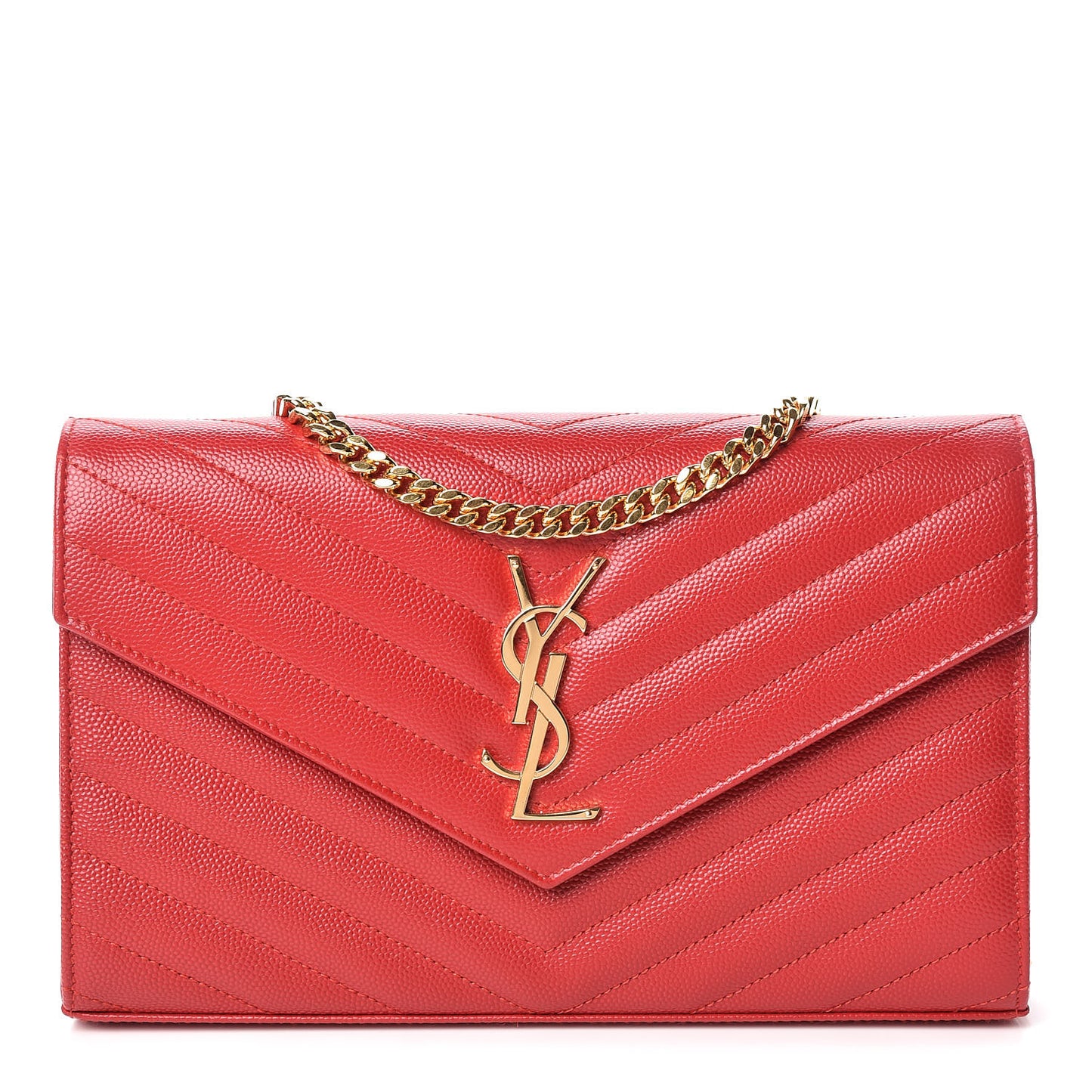 Grain De Poudre Matelasse Chevron Monogram Chain Wallet New Red