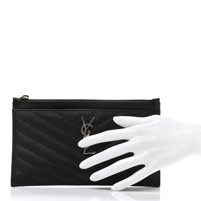 Saint Laurent Grain De Poudre Chevron Monogram Bill Pouch Black 2 of 8