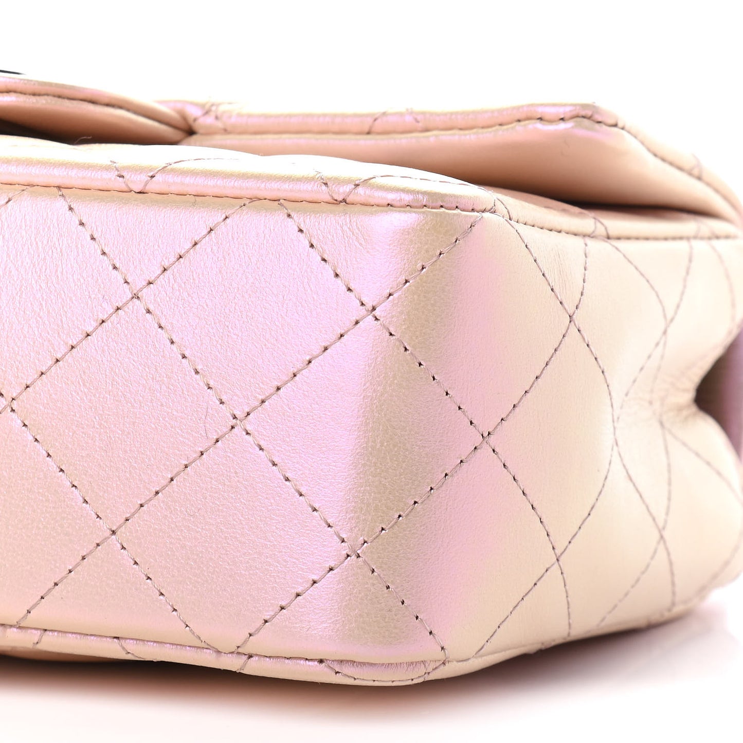 Iridescent Calfskin Quilted Mini Rectangular Flap Pink