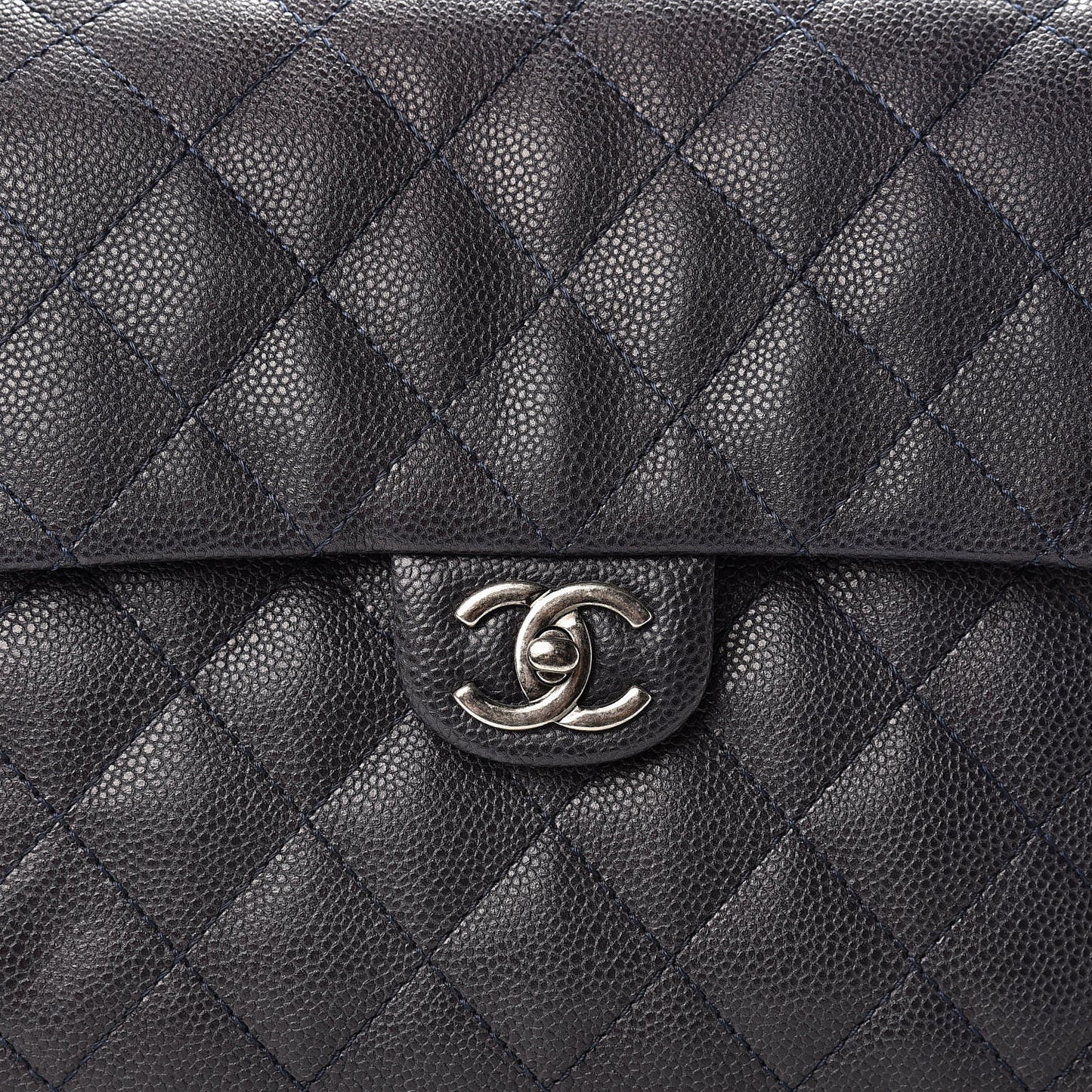 Caviar Quilted CC Accordion Shopping Bag Navy