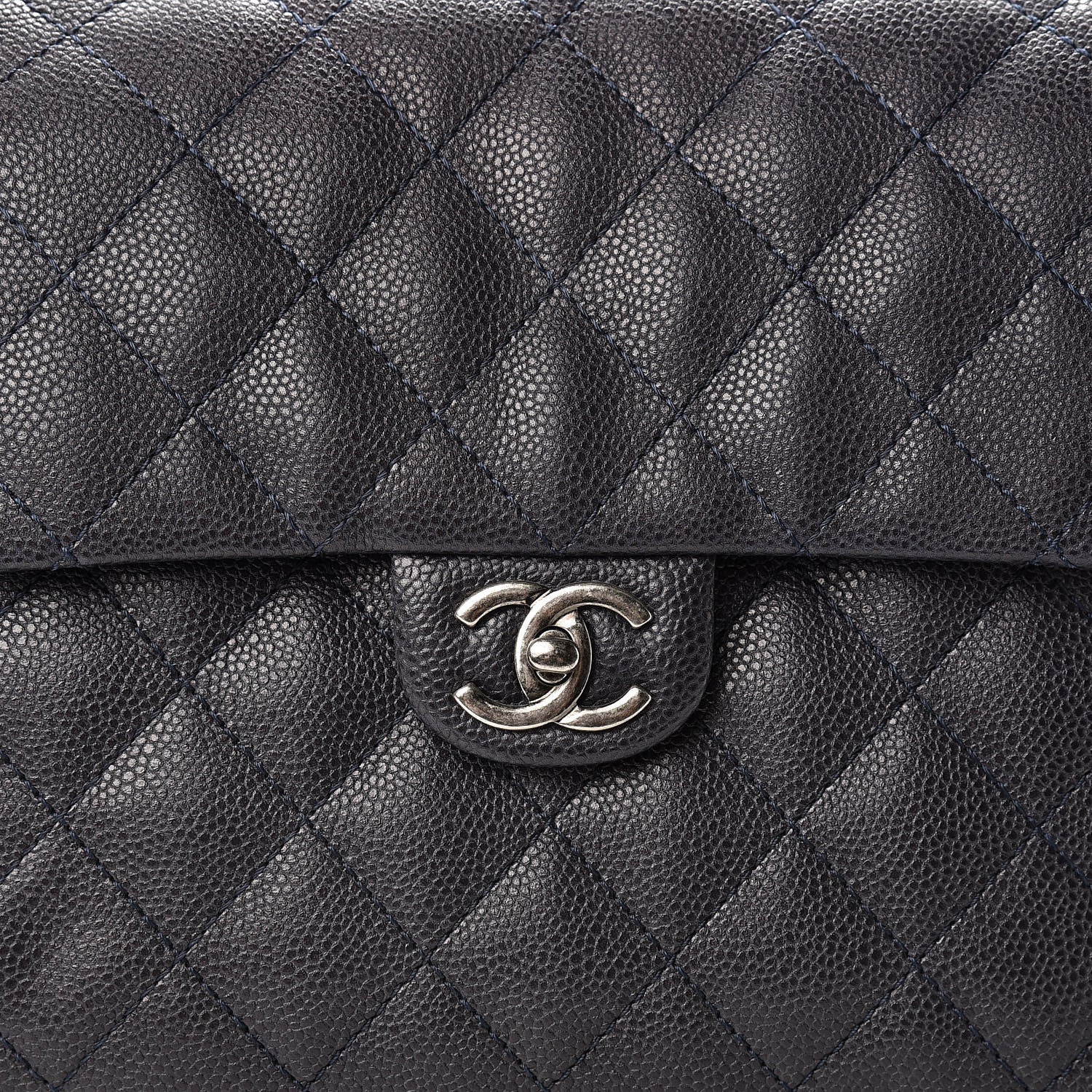 Chanel Caviar Quilted CC Accordion Shopping Bag Navy 8 of 15