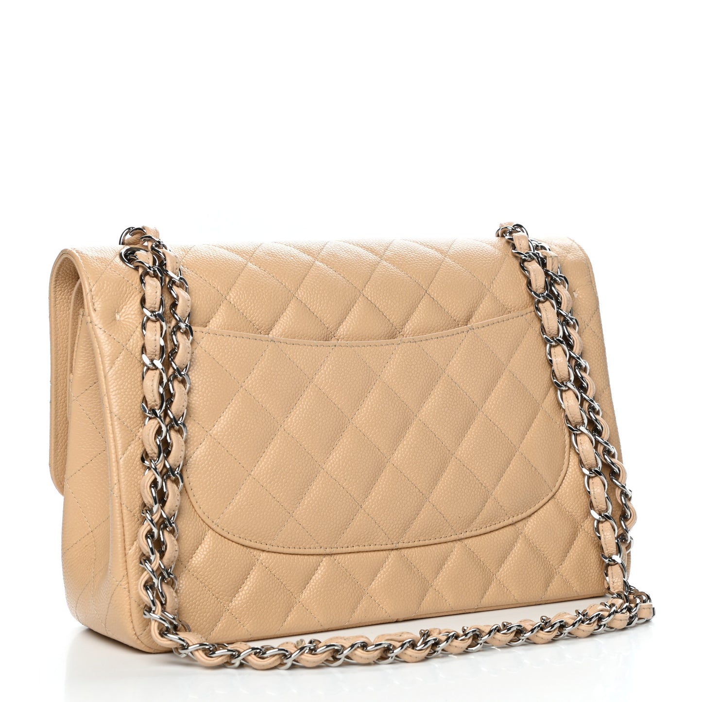 Caviar Quilted Jumbo Double Flap Light Beige