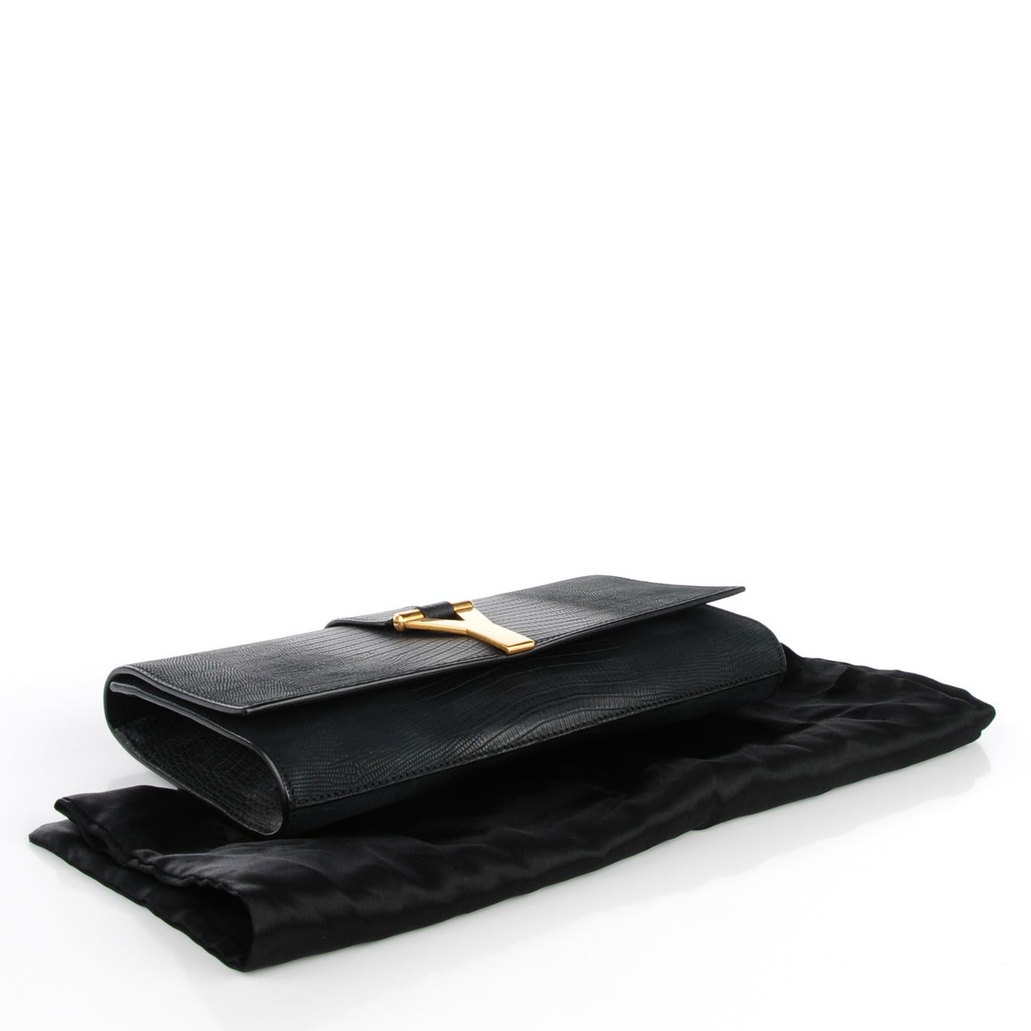Lizard Calfskin Embossed Classic Y Ligne Clutch Black