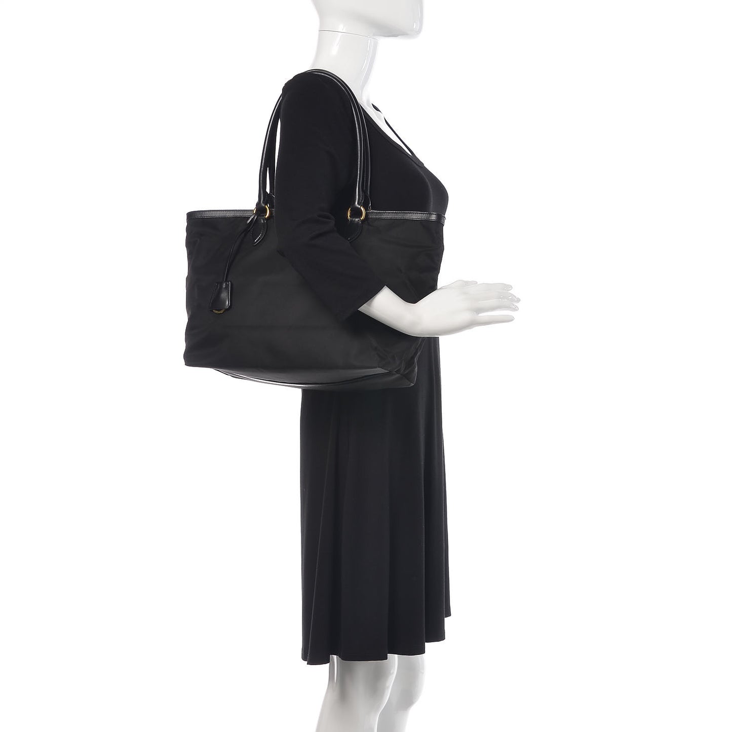 Tessuto Nylon Glace Calfskin Etiquette Tote Black