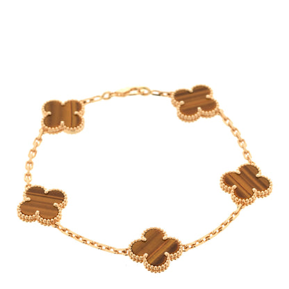 Van Cleef & Arpels 18K Yellow Gold Tiger Eye 5 Motifs Vintage Alhambra Bracelet 1 of 7