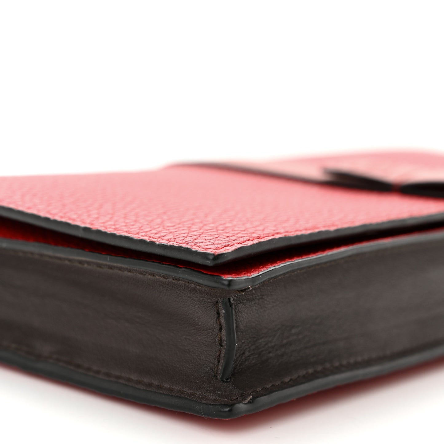 Grained Calfskin Chain Wallet Burnt Red