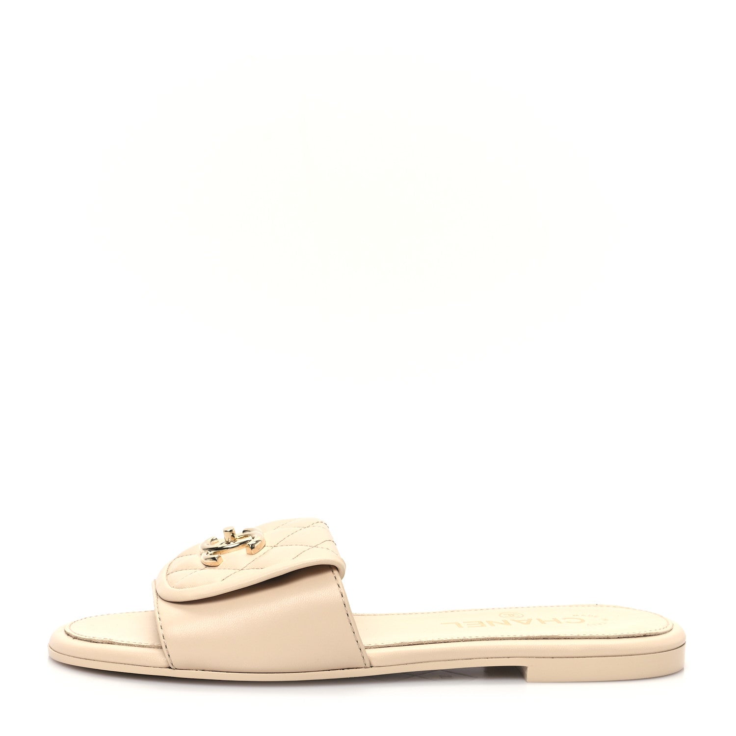 Chanel Lambskin Quilted Turnlock Flat Mules 37 Light Beige 1 of 10