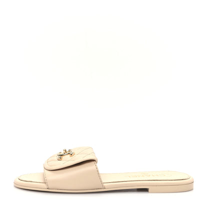 Chanel Lambskin Quilted Turnlock Flat Mules 37 Light Beige 1 of 10