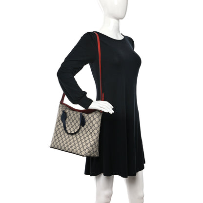 Gucci GG Supreme Monogram Linea A Foldover Tote Beige Blue Hibiscus Red 2 of 9