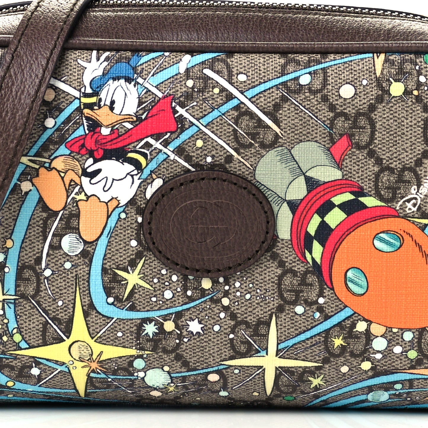 X DISNEY GG Supreme Monogram Donald Duck Interlocking G Shoulder Bag Beige Multicolor New Acero