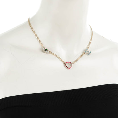 Chanel Crystal Heart Eye CC Charm Necklace Gold Silver 2 of 7