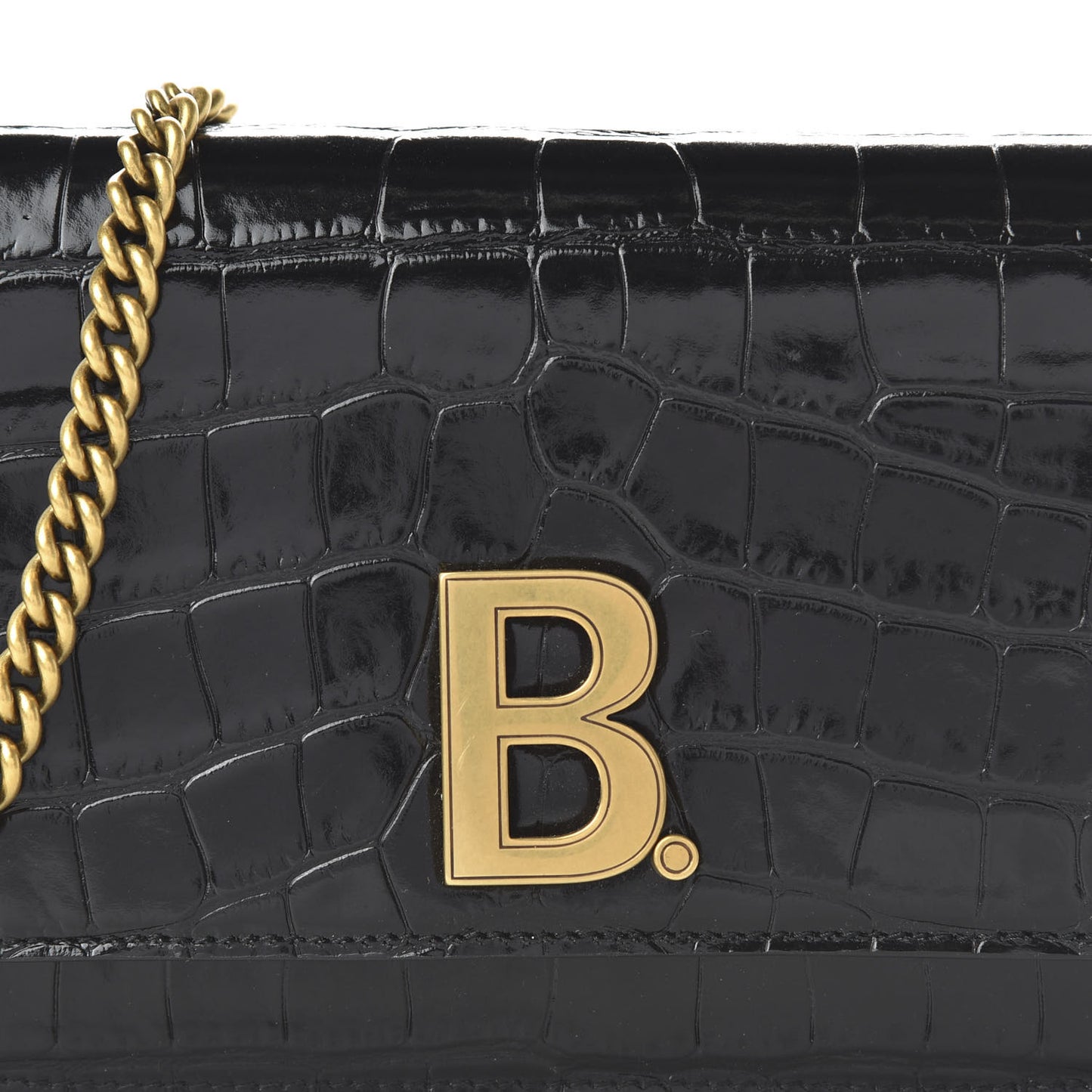 Crocodile Embossed Patent B Wallet On Chain Black