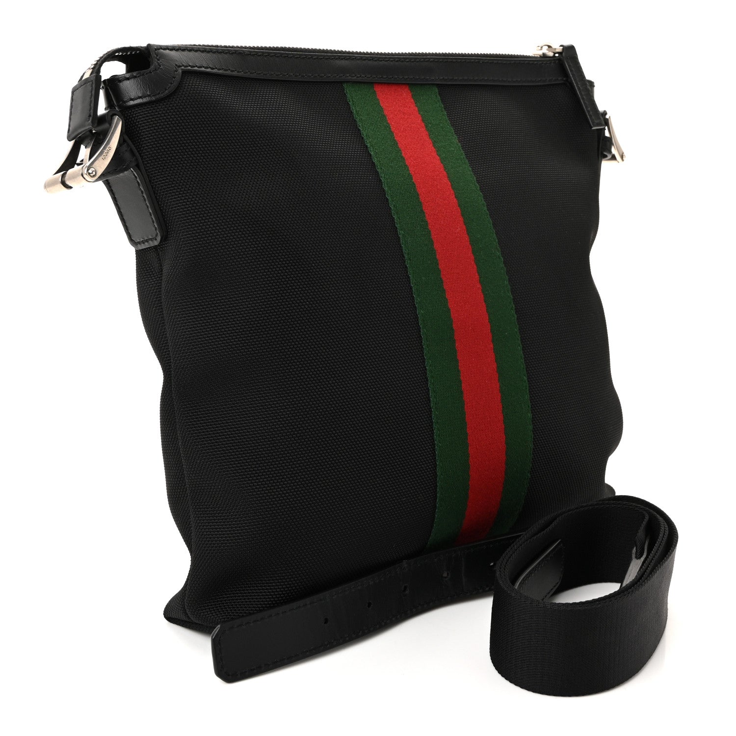 Gucci Techno Canvas Selleria Calfskin Web Small Flat Messenger Bag Black 3 of 10
