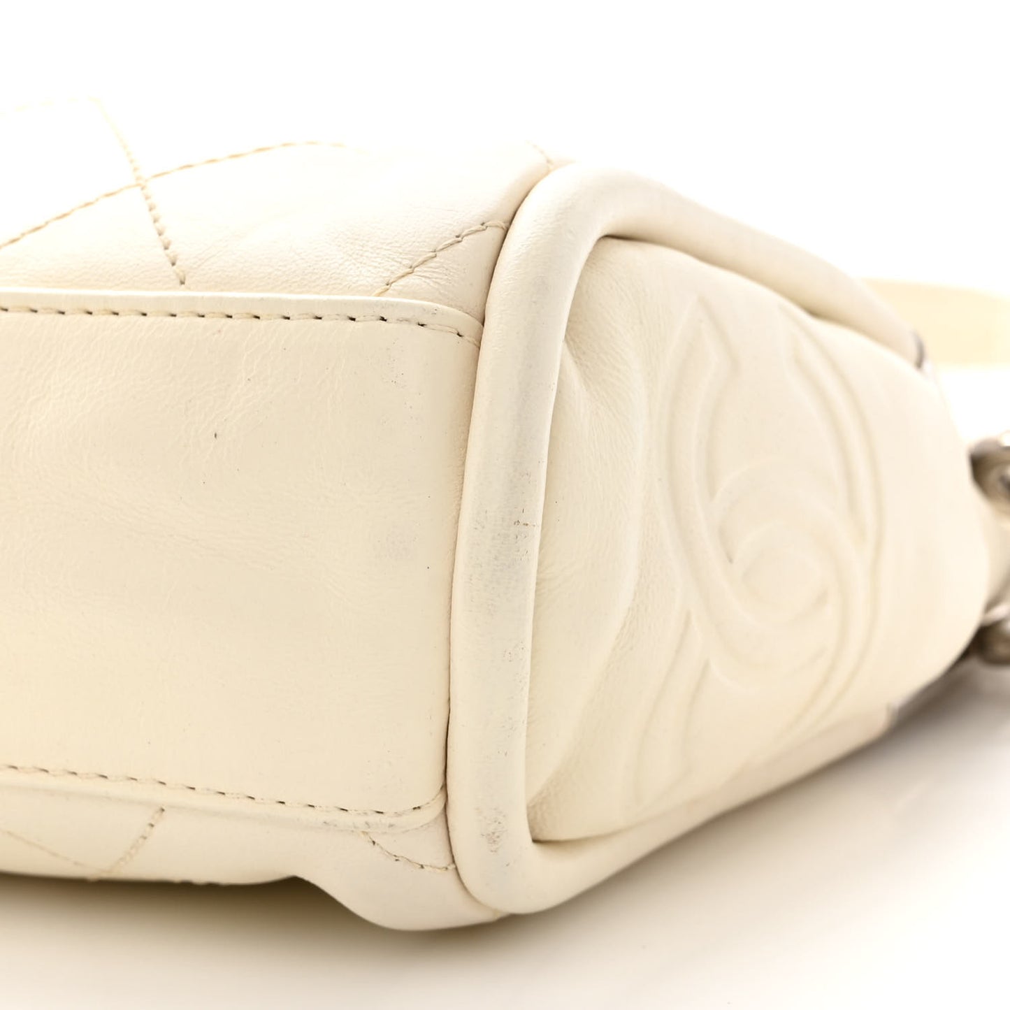 Lambskin Stitched Small Ultimate Soft Tote White