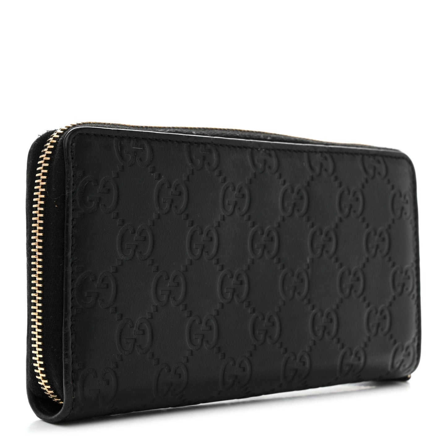 Guccissima Margaux Calfskin Metal Bar Zip Around Wallet Black