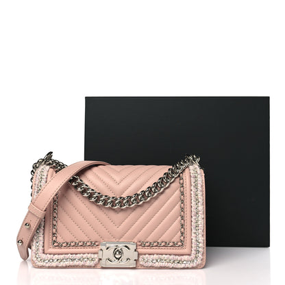 Chanel Calfskin Chevron Tweed Medium Boy Flap Pink 10 of 10