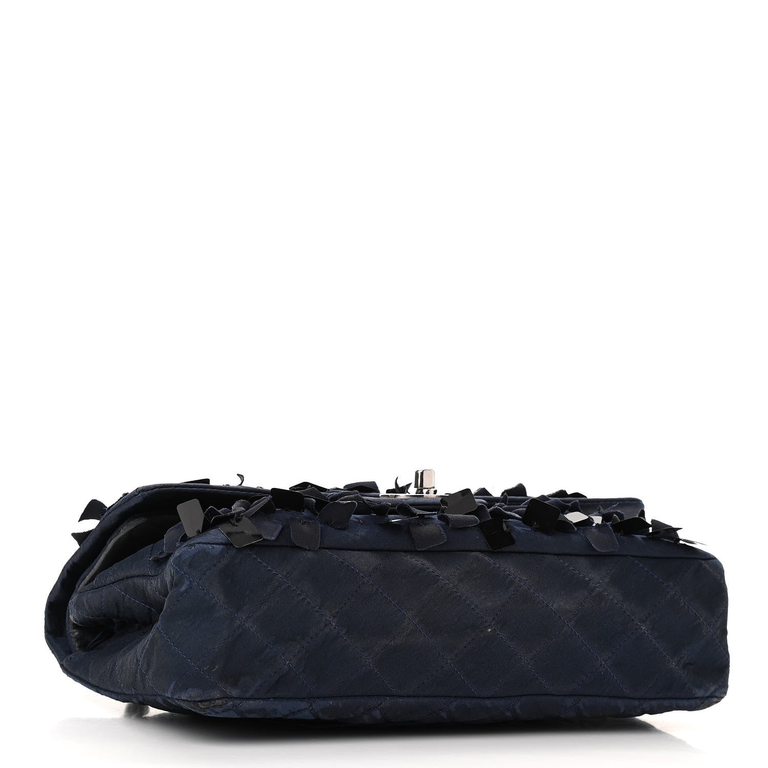 Chanel Satin Paillette Sequin Quilted Medium Single Flap Navy 4 of 15