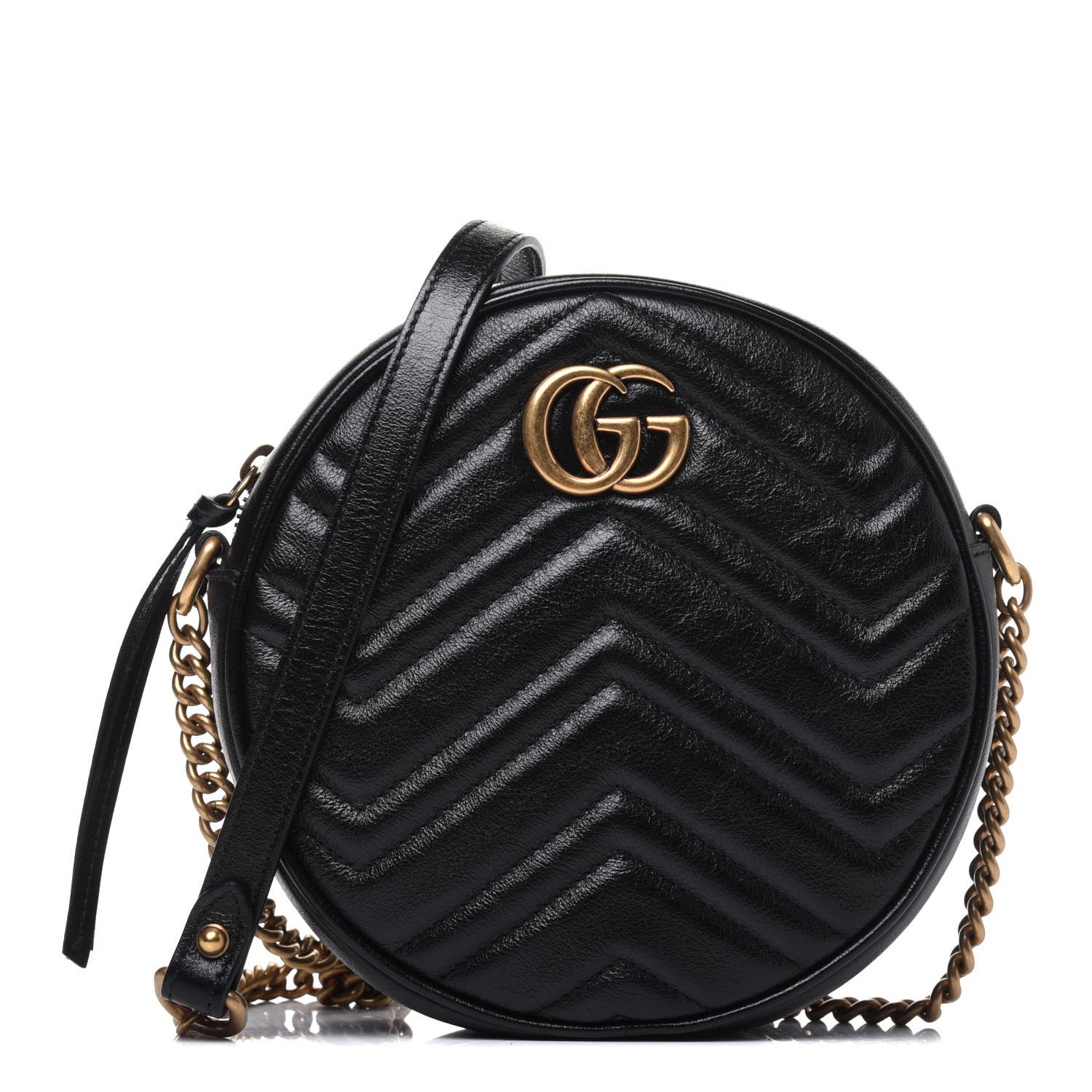 Gucci Azalea Calfskin Matelasse Heart Mini GG Marmont Round Shoulder Bag Black 1 of 13