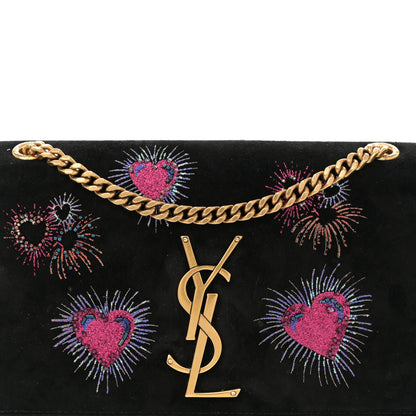 Saint Laurent Suede Embroidered Small Monogram Kate Satchel Black 8 of 12