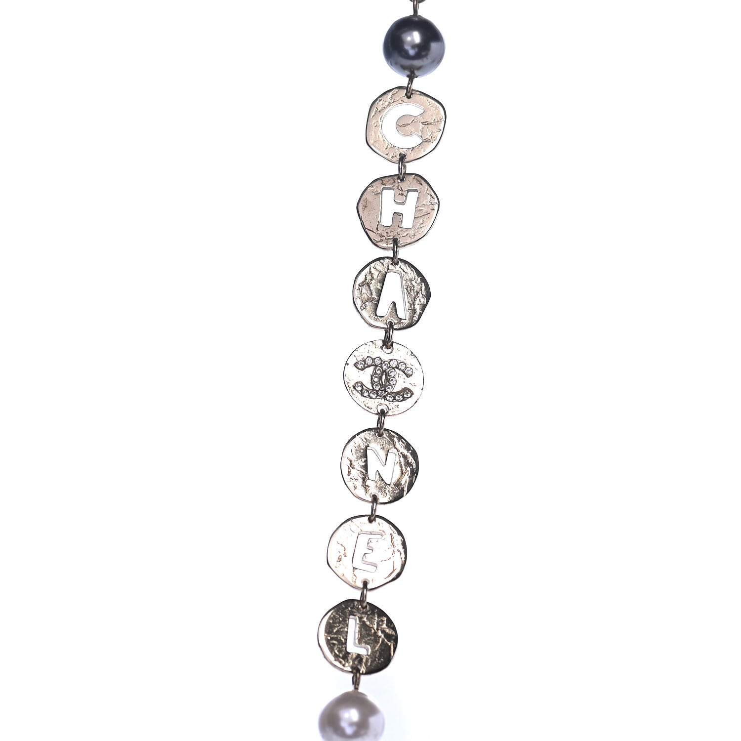Chanel Pearl Papyrus Long Necklace Gold Pearly White Grey 3 of 4