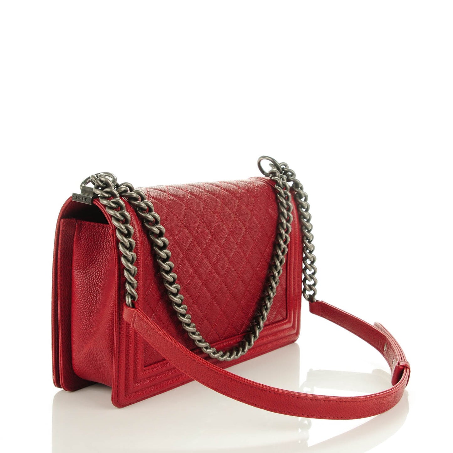 Caviar Quilted New Medium Boy Flap Dark Red