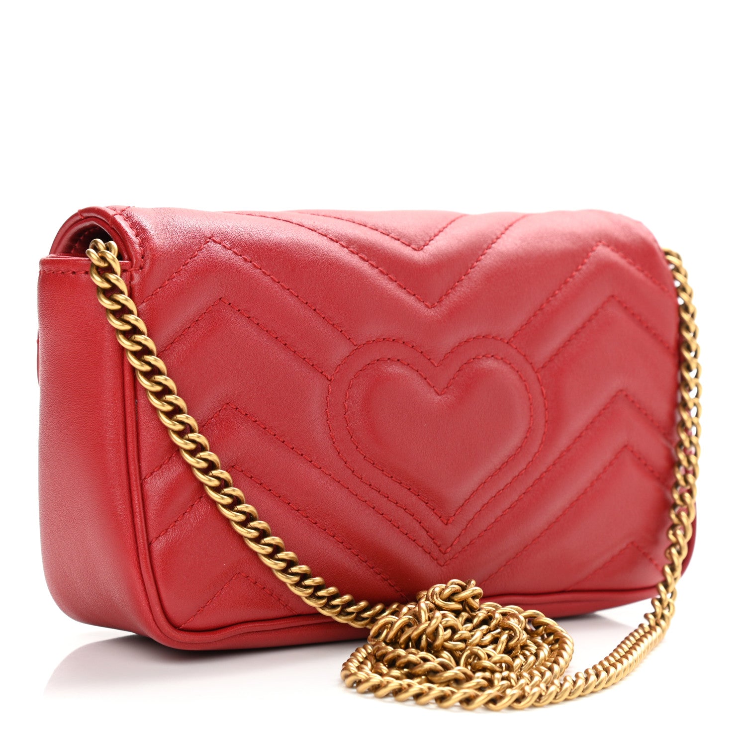 Gucci Calfskin Matelasse Super Mini GG Marmont Shoulder Bag Hibiscus Red 3 of 12