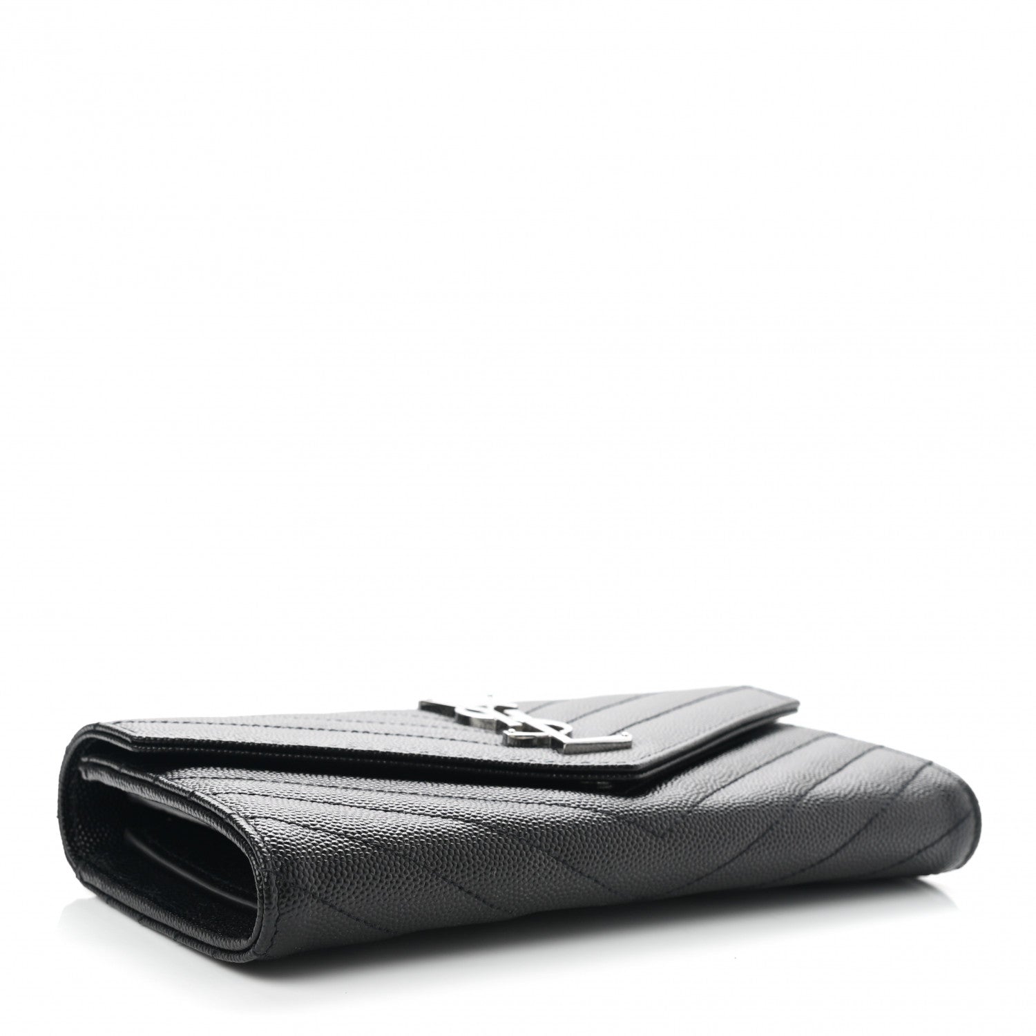 Saint Laurent Grain De Poudre Matelasse Chevron Monogram Flap Wallet Black 4 of 8
