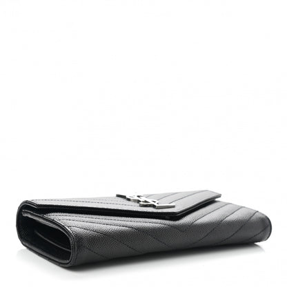 Saint Laurent Grain De Poudre Matelasse Chevron Monogram Flap Wallet Black 4 of 8