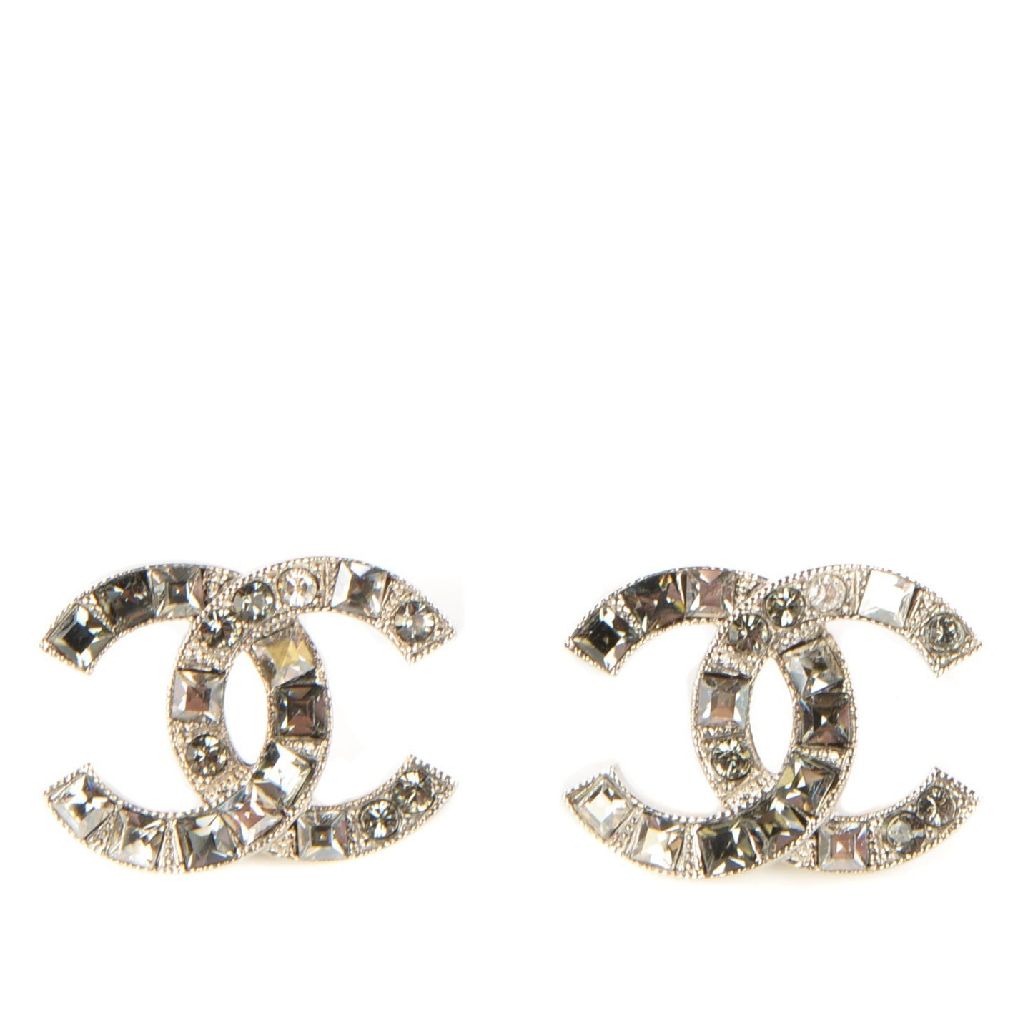 Baguette Crystal CC Earrings Silver