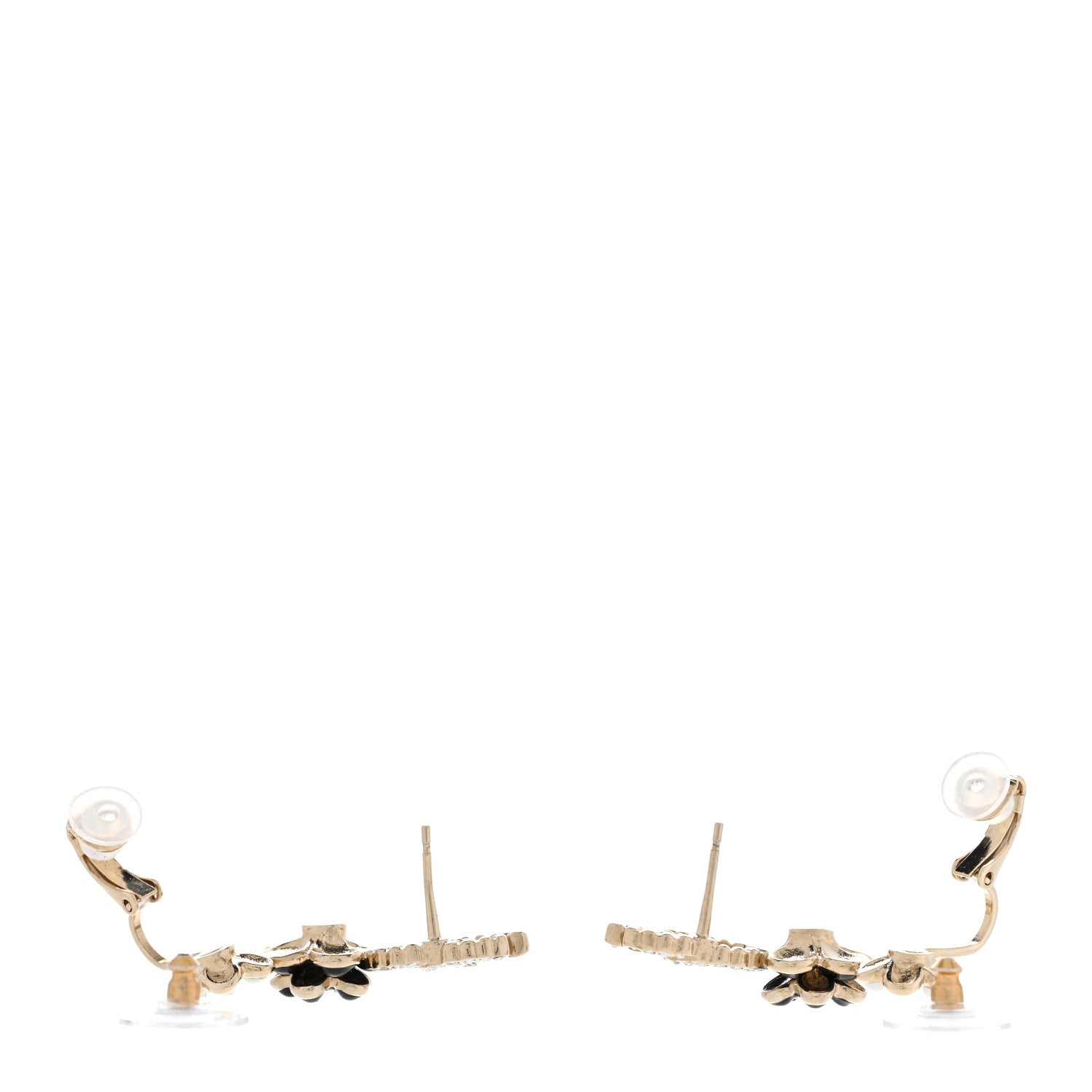 Chanel Crystal Enamel Flower CC Earrings Gold White Black 3 of 6