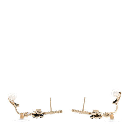 Chanel Crystal Enamel Flower CC Earrings Gold White Black 3 of 6