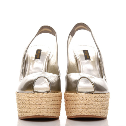 Louis Vuitton Patent Leather Lagoon Espadrille Peep Toe Wedges 37 Silver 3 of 8