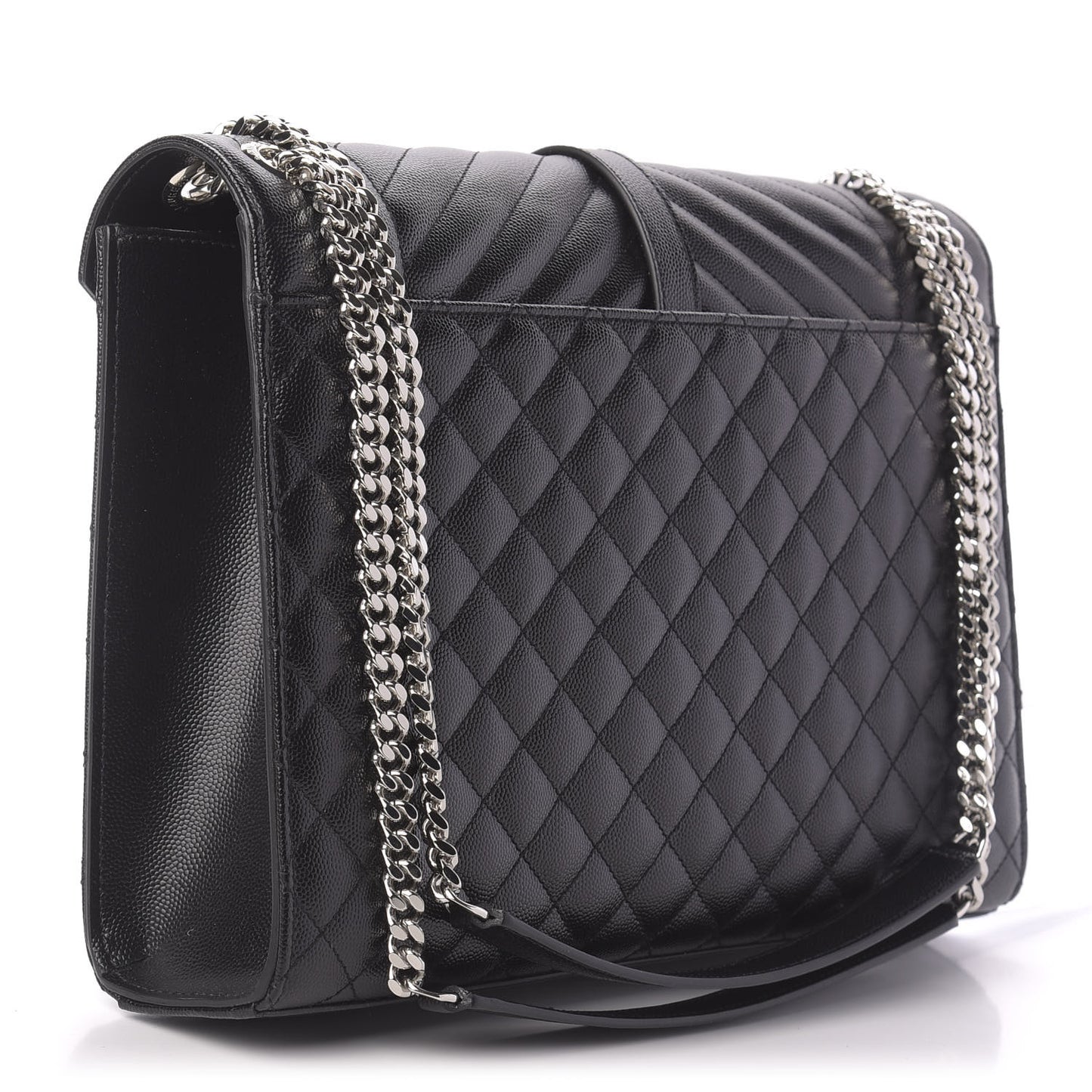 Grain De Poudre Textured Mixed Matelasse Large Triquilt Monogram Satchel Black