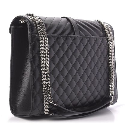 Saint Laurent Grain De Poudre Textured Mixed Matelasse Large Triquilt Monogram Satchel Black 3 of 10