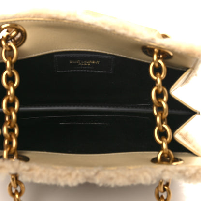 Saint Laurent Shearling Quilted Le Maillon Square Crossbody Bag Natural 4 of 5