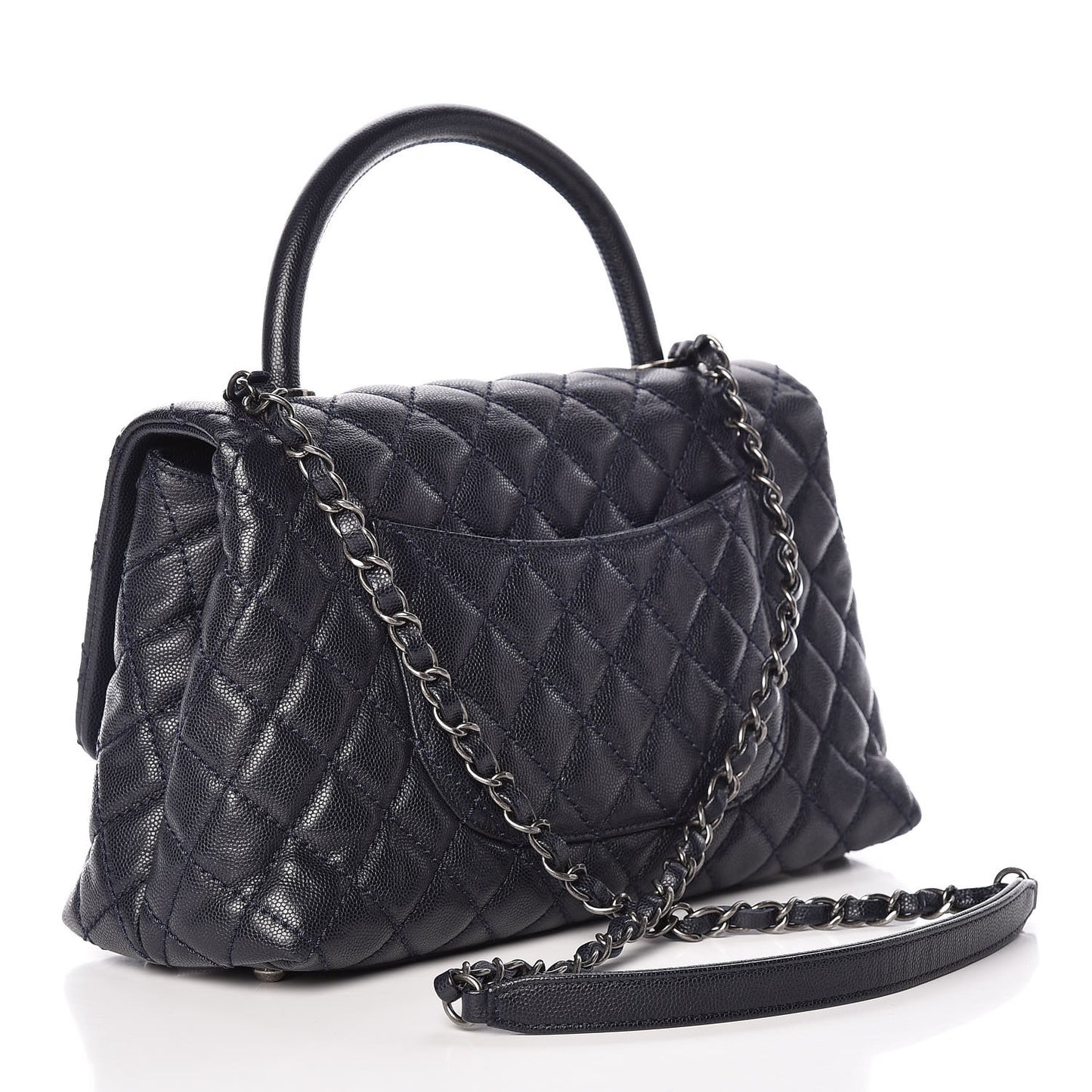 Caviar Quilted Small Coco Handle Flap Navy