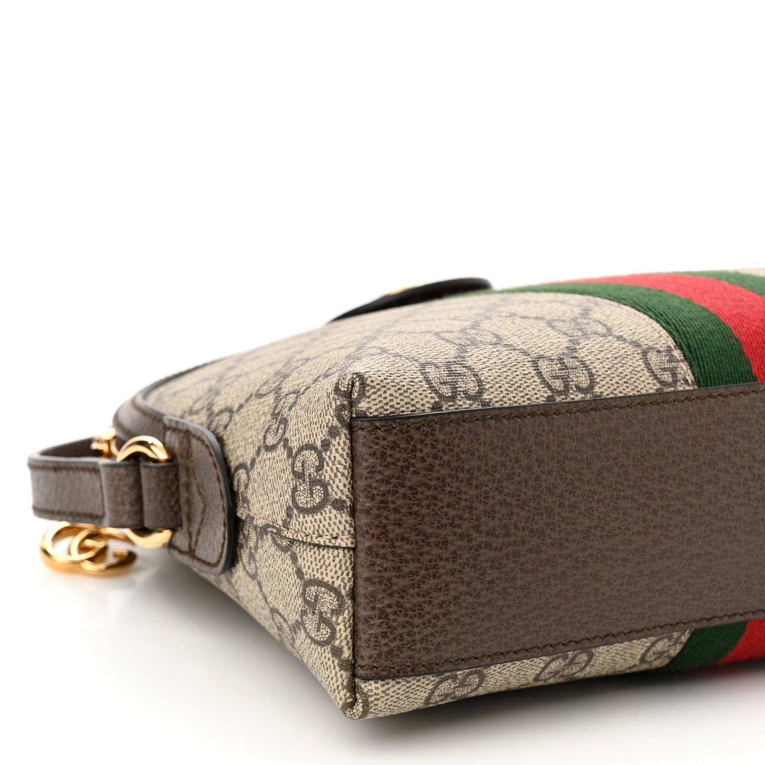 Gucci GG Supreme Monogram Textured Dollar Calfskin Web Small Ophidia Dome Shoulder Bag Beige Ebony New Acero 9 of 11