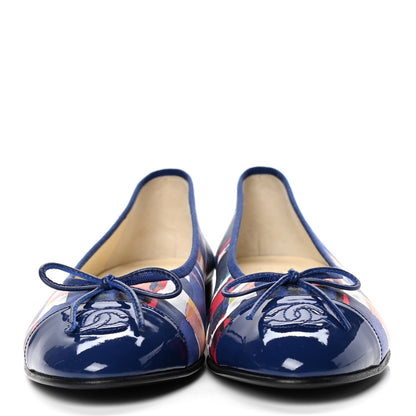 Chanel Lambskin Printed Patent Calfskin Cap Toe Ballerina Flats 38.5 Blue Multicolor 2 of 4
