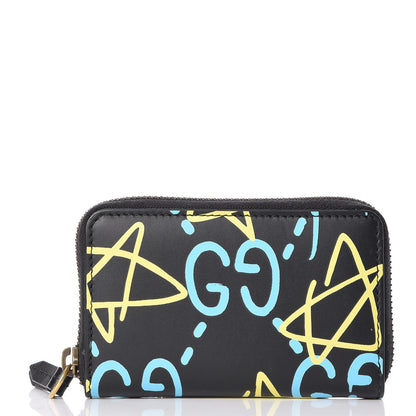 Gucci Calfskin GucciGhost Zip Around Card Case Black New Acquamarine 1 of 7