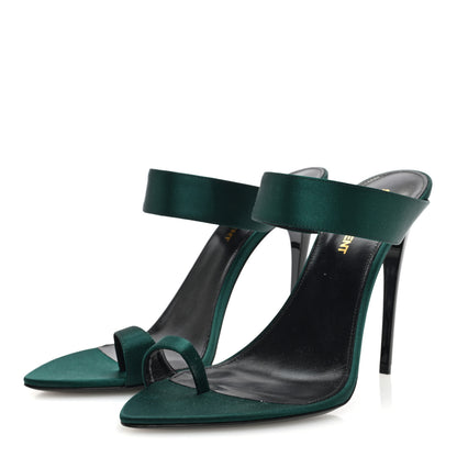 Saint Laurent Crepe Satin Martha Mule 110 Sandals 38.5 Dorian Green 3 of 8
