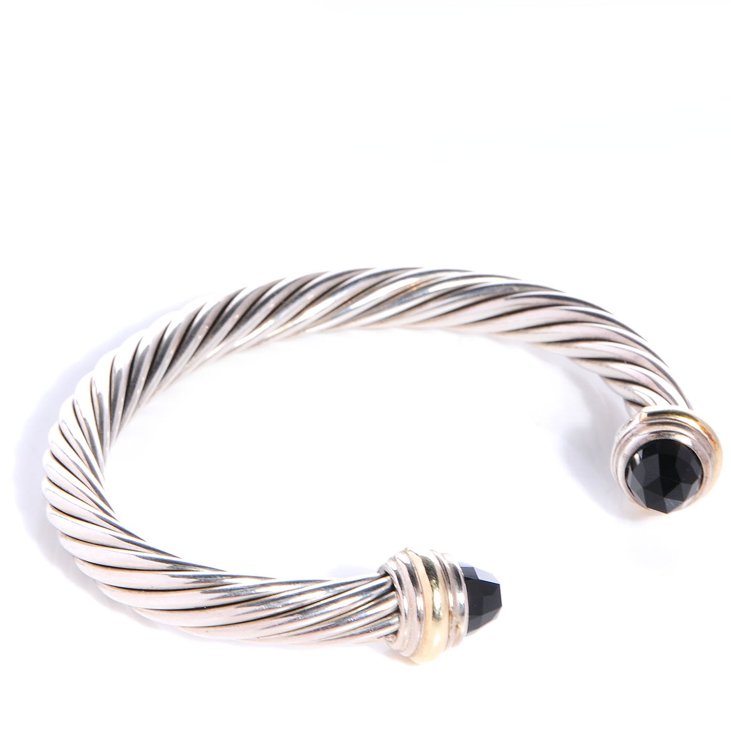 Sterling Silver 14K Yellow Gold Black Onyx 7mm Cable Classics Bracelet