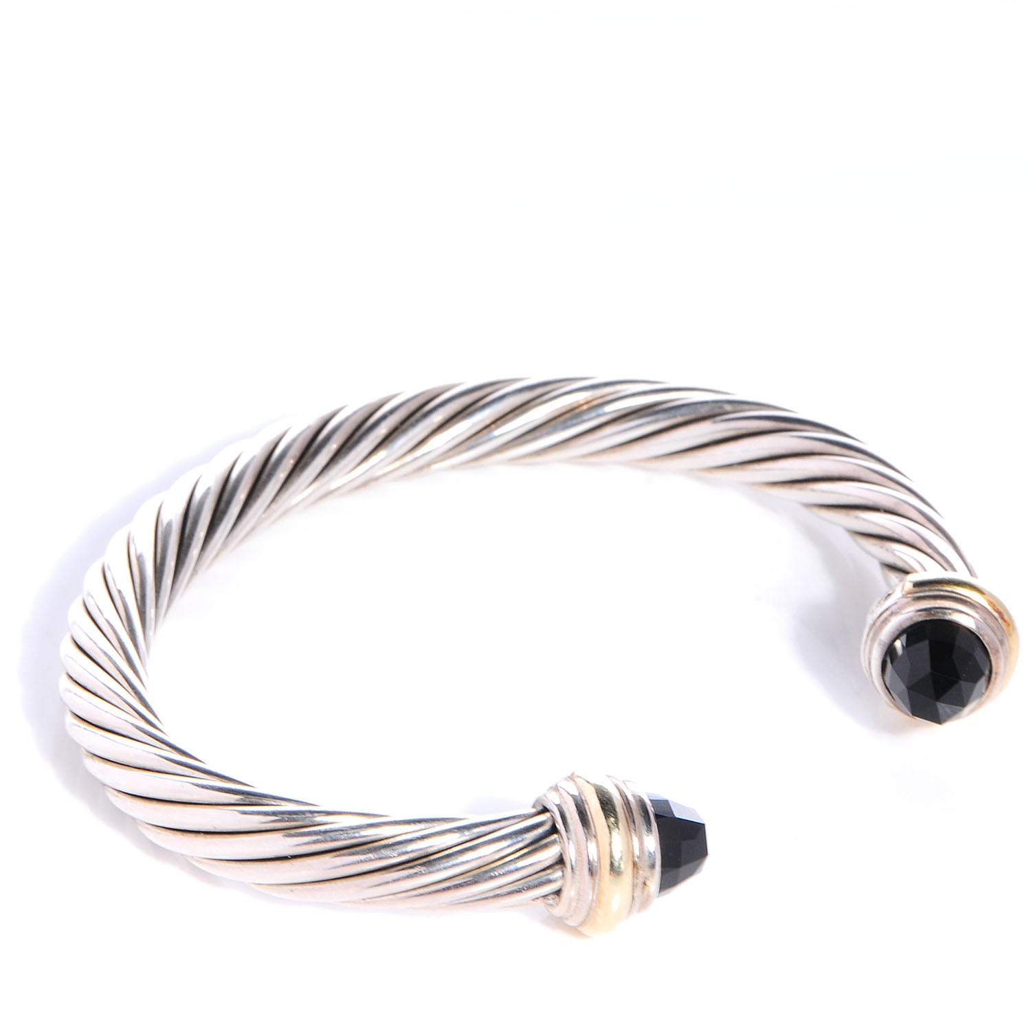 David Yurman Sterling Silver 14K Yellow Gold Black Onyx 7mm Cable Classics Bracelet 3 of 6