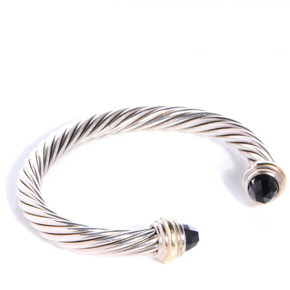 David Yurman Sterling Silver 14K Yellow Gold Black Onyx 7mm Cable Classics Bracelet 3 of 6
