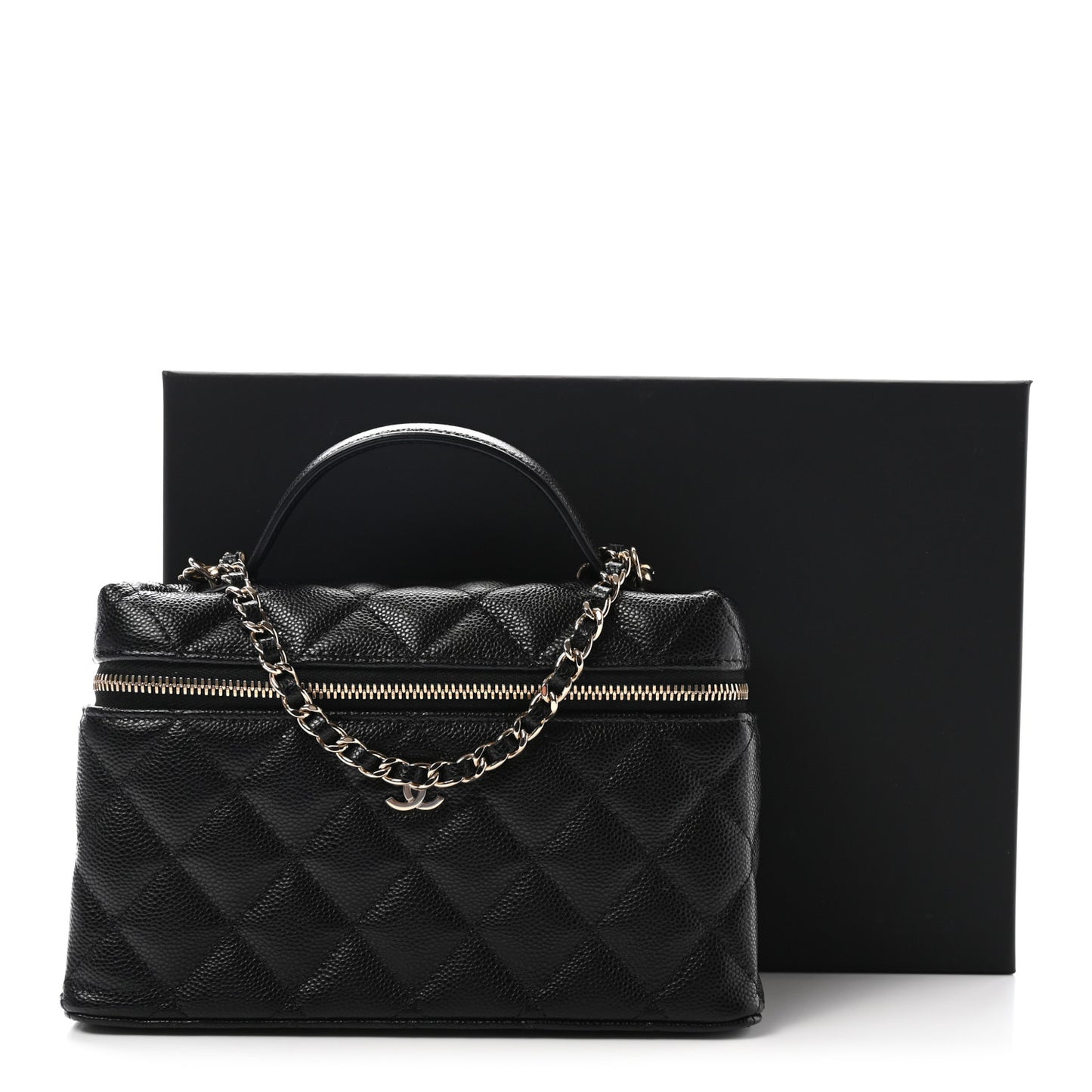 Caviar Quilted Top Handle Slim Vanity With Chain Black
