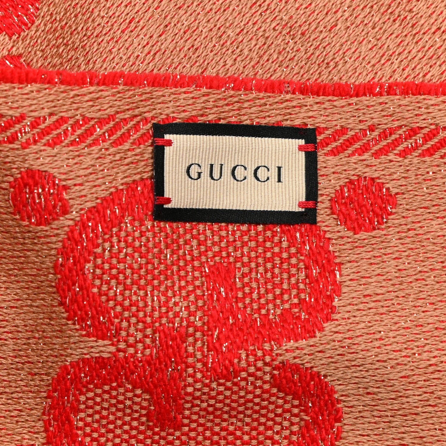 Gucci Wool Lame Jacquard Monogram Jumbo GG Lady Nest Lux Scarf Flame Beige 2 of 5