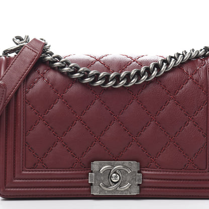 Chanel Calfskin Double Stitch Medium Boy Flap Burgundy 10 of 11