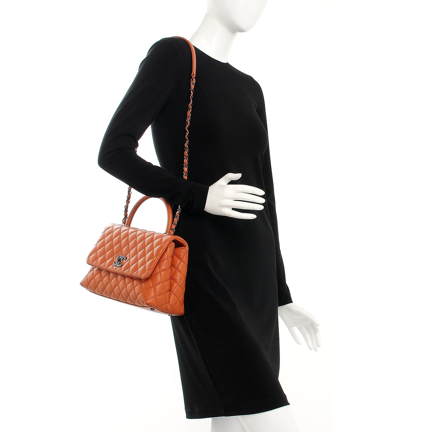 Chanel Caviar Quilted Small Coco Handle Flap Orange 2 of 9